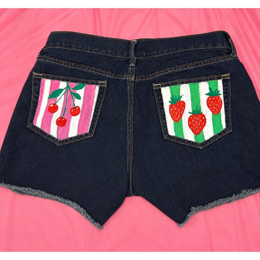 Custom Painted Up Cycled Jean Shorts